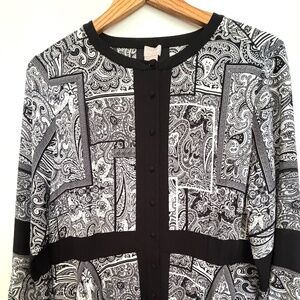 Chico's Black and White Paisley Long Sleeve Dress